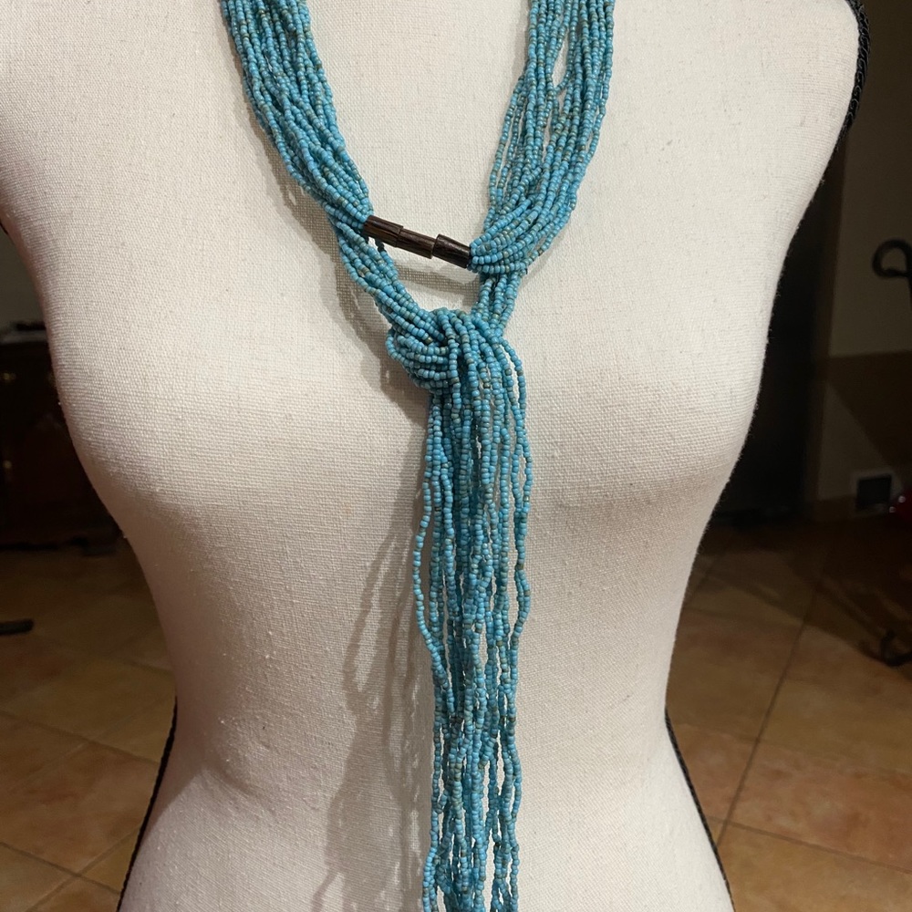 Turquoise Seed Bead Scarf Native Necklace - Picture 1 of 13